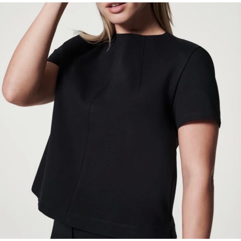 Spanx XL Black The Perfect Neck Funnel Top Ponte Knit Swing Top Dart Seams EUC